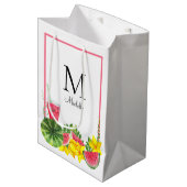 Name des Monogrammes Pink Watermelon Mittlere Geschenktüte (Vorderseite Schrägansicht)