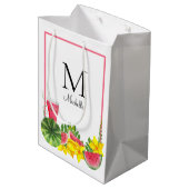 Name des Monogrammes Pink Watermelon Mittlere Geschenktüte (Rückseite Schrägansicht)