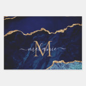 Name des Monogramms Agate Navy Blue Gold Marble Geschenkpapier Set (Vorderseite 2)