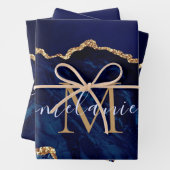 Name des Monogramms Agate Navy Blue Gold Marble Geschenkpapier Set (Beispiel)