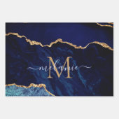 Name des Monogramms Agate Navy Blue Gold Marble Geschenkpapier Set (Vorderseite 3)