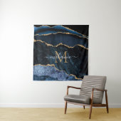 Name des Monogramms Agate Navy Blue Gold Marble Ta Wandteppich (Beispiel)