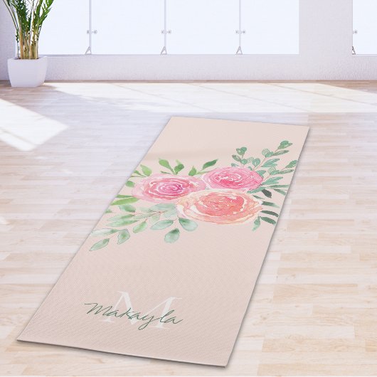 Name des Monogramms Aquarellfarbe Rosa Farbe Yogamatte