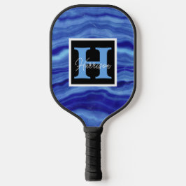 Name des Monogramms aus blauem Marmor Personalisie Pickleball Schläger