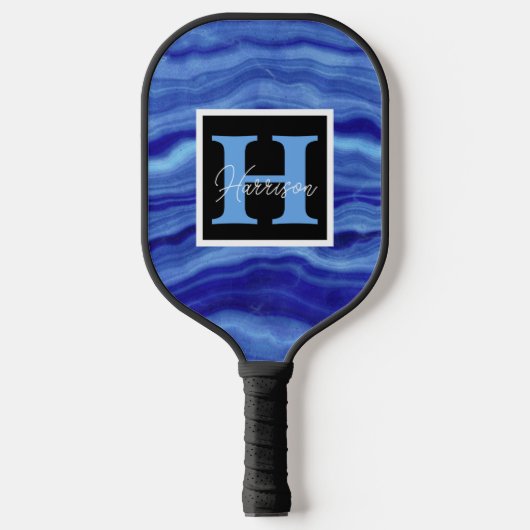 Name des Monogramms aus blauem Marmor Personalisie Pickleball Schläger (Vorderseite)