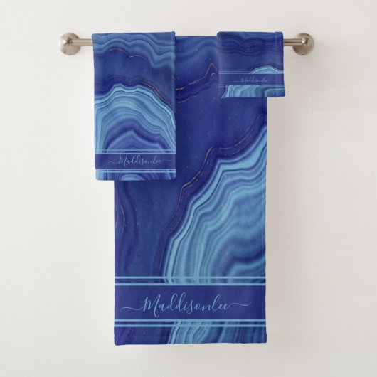 Name des Monogramms "Blue Agate Marble" Badhandtuch Set (Insitu)