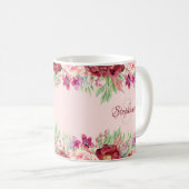 Name des Monogramms Burgund Blush Floral Kaffeetasse (VorderseiteRechts)