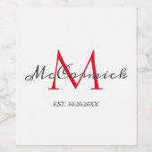 Name des Monogramms der eleganten White Red-Famili Weinetikett (Einzelnes Label)