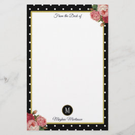 Name des Monogramms der Vintagen schwarzen Floral- Briefpapier