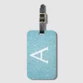 Name des Monogramms des aquamarinen blauen Glitzer Gepäckanhänger (Vorderseite Vertikal)