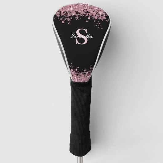 Name des Monogramms des eleganten rosa Glitzer Golf Headcover (Vorderseite)