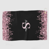 Name des Monogramms des eleganten rosa Glitzer Golfhandtuch (Horizontal)