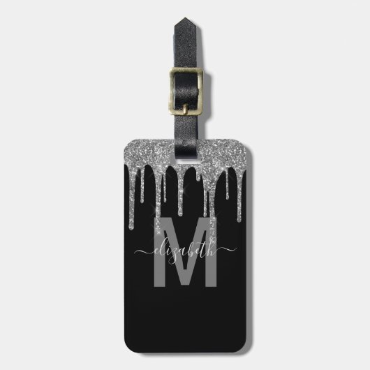 Name des Monogramms des Girl Silver Drivers Glitze Gepäckanhänger (Vorderseite vertikal)