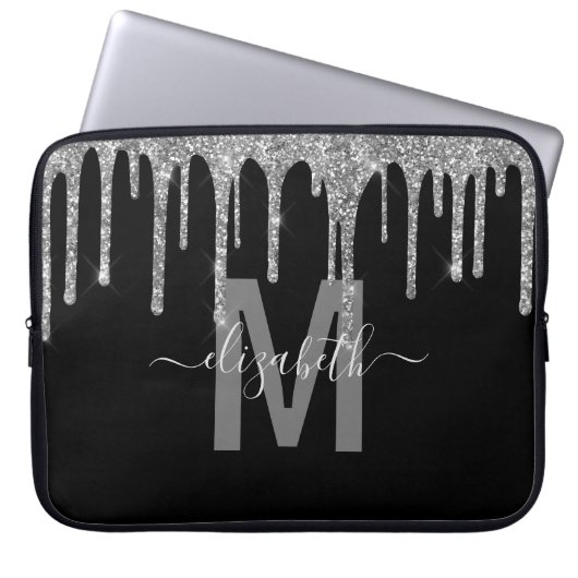 Name des Monogramms des Girl Silver Drivers Glitze Laptopschutzhülle (Vorderseite)