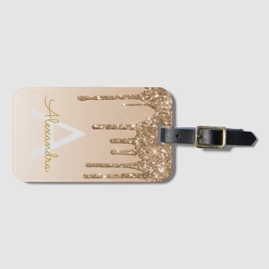 Name des Monogramms des Glitzer mit glattem Gold Gepäckanhänger (Vorderseite (Horizontal))
