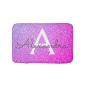 Name des Monogramms des lila rosa Glitzer Badematte (Vorderseite)