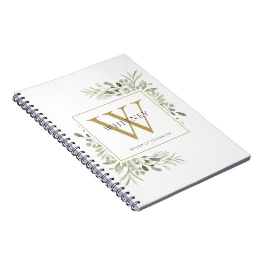 Name des Monogramms "Elegant Watercolor Greenerity Notizblock (Rechte Seite)