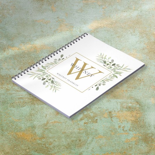 Name des Monogramms "Elegant Watercolor Greenerity Notizblock