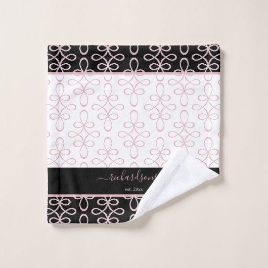 Name des Monogramms Filigree Muster Elegant Rosa S Badhandtuch Set (Waschlappen)