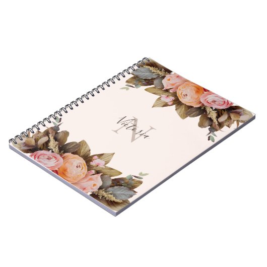 Name des Monogramms Floral Pink Notizblock (Linke Seite)