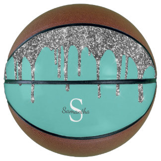 Name des Monogramms für aquamarine Silver Glitzer- Basketball