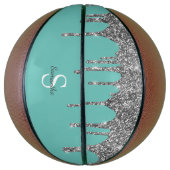 Name des Monogramms für aquamarine Silver Glitzer- Basketball (Vertikal)