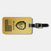 Name des Monogramms für das Black Gold Shield USA Gepäckanhänger (Vorderseite horizontal)