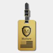 Name des Monogramms für das Black Gold Shield USA Gepäckanhänger (Vorderseite vertikal)