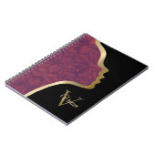 Name des Monogramms für das tiefe Ruby Black and G Notizblock (Linke Seite)