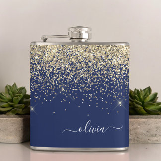 Name des Monogramms für den Blauen Girl-Glitzer Flachmann