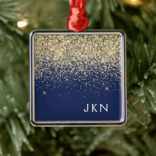 Name des Monogramms für den Blauen Girl-Glitzer Ornament Aus Metall