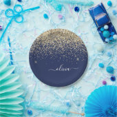 Name des Monogramms für den Blauen Girl-Glitzer Pappteller (Party)