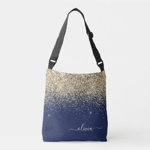 Name des Monogramms für den Blauen Girl-Glitzer Tragetaschen Mit Langen Trägern
