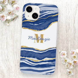 Name des Monogramms für den blauen Marmor Agate Go Case-Mate iPhone 14 Hülle