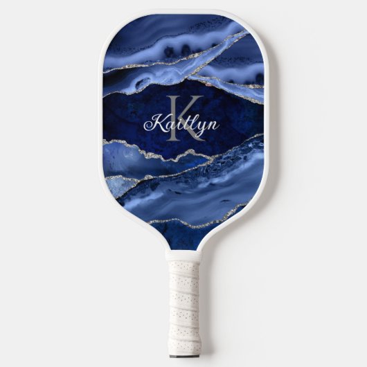 Name des Monogramms für den EleganBlue Agate Silve Pickleball Schläger (Vorderseite)