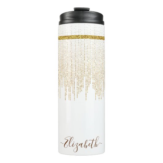 Name des Monogramms für den Elegangolden Glitzer Thermosbecher (Vorderseite)