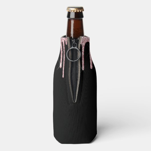 Name des Monogramms für den Girl-Pink-Drill-Glitze Flaschenkühler (Flasche Rückseite)