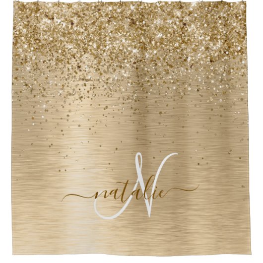 Name des Monogramms für den Glitzer aus goldgegoss Duschvorhang (Vorderseite)