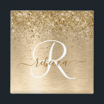 Name des Monogramms für den Glitzer aus goldgegoss Magnet<br><div class="desc">Dieses trendige,  schicke Magnetdesign mit hübschem goldglänzenden Glitzer auf goldgebürstetem metallischem Hintergrund ist einfach zu personalisieren.</div>