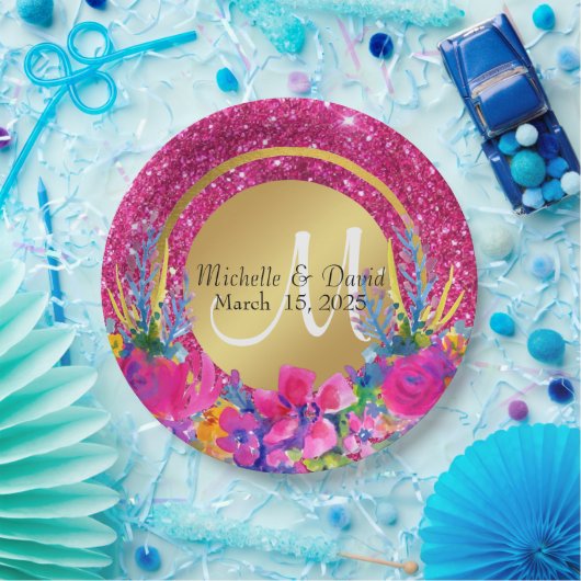 Name des Monogramms für den Glitzer aus goldgegoss Pappteller (Party)