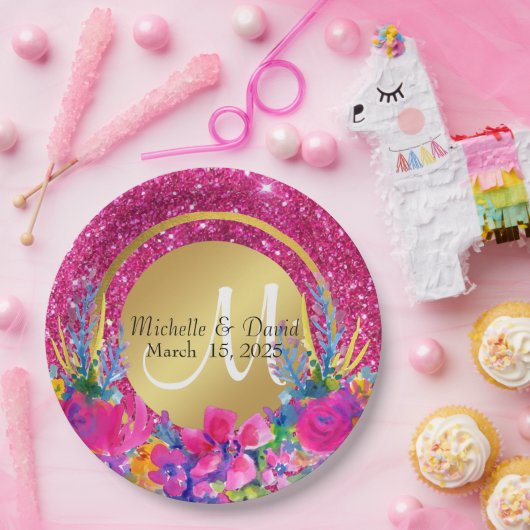 Name des Monogramms für den Glitzer aus goldgegoss Pappteller (Party)