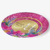 Name des Monogramms für den Glitzer aus goldgegoss Pappteller (Schrägansicht)