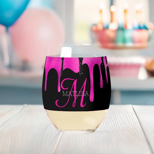 Name des Monogramms für den Glitzer "Hot Pink & Bl Weinglas Ohne Stiel (Insitu (Baby Party))