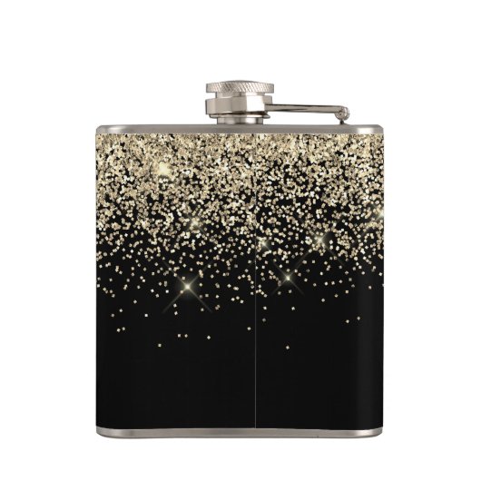 Name des Monogramms für den Gold Black Girl Glitze Flachmann (Rückseite)