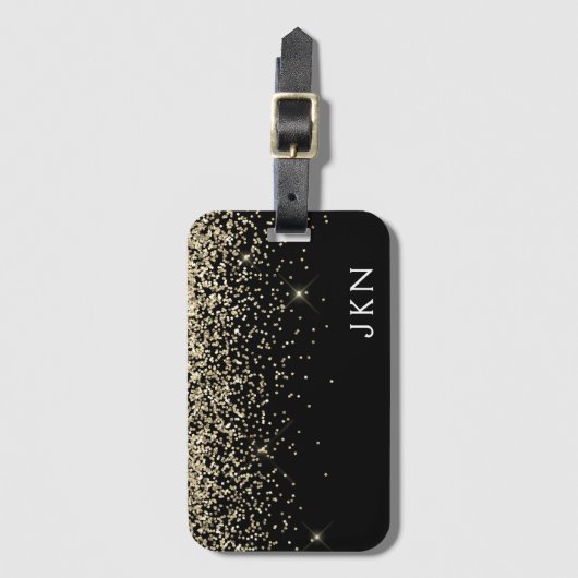 Name des Monogramms für den Gold Black Girl Glitze Gepäckanhänger (Vorderseite Vertikal)