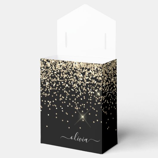 Name des Monogramms für den Gold Black Girl Glitze Geschenkschachtel (Geöffnet)