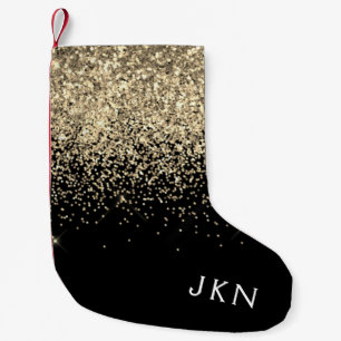Name des Monogramms für den Gold Black Girl Glitze Kleiner Weihnachtsstrumpf