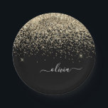 Name des Monogramms für den Gold Black Girl Glitze Pappteller<br><div class="desc">Monogram Name and Black Sparkle Glitzer und Teller des ersten Party. Das macht den perfekten 16 Geburtstag,  Hochzeit,  Brautparty,  Jubiläum,  Babydusche oder Junggeselinnen-Abschied Geschenk für jemanden,  der Lieben glamourösen Luxus und schicke Stile.</div>