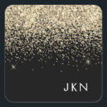 Name des Monogramms für den Gold Black Girl Glitze Quadratischer Aufkleber<br><div class="desc">Glitzer aus schwarzem und goldfarbenem,  schwarzem,  gebürstetem Metal Monogram,  Name Paper Party Sticker Adressenmarken. Das macht den perfekten 16 Geburtstag,  Hochzeit,  Brautparty,  Jubiläum,  Babydusche oder Junggeselinnen-Abschied Geschenk für jemanden,  der Lieben glamourösen Luxus und schicke Stile.</div>
