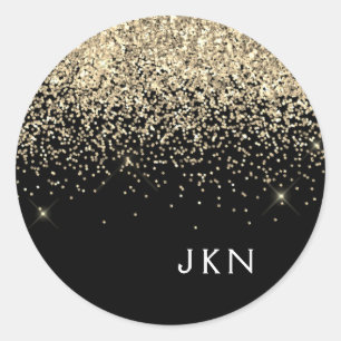 Name des Monogramms für den Gold Black Girl Glitze Runder Aufkleber
